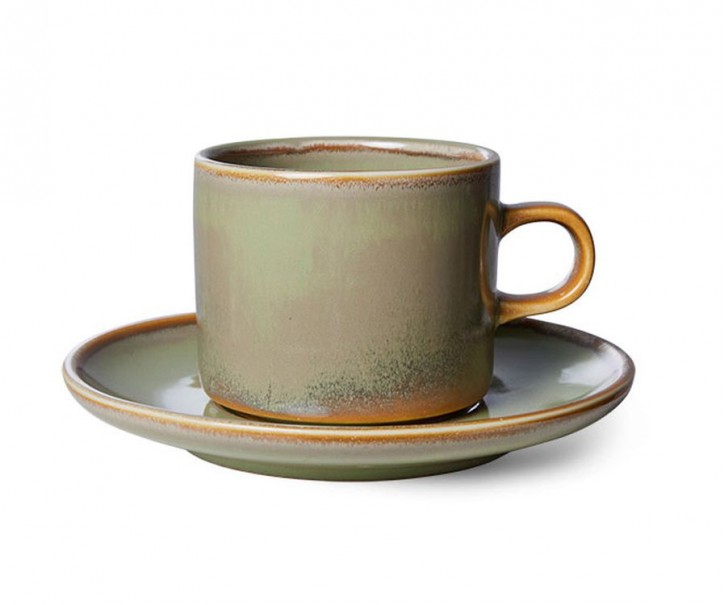 Mechově zelený porcelánový šálek s podšálkem Chef - Ø 8*6,5 cm / 220 ml HKLIVING