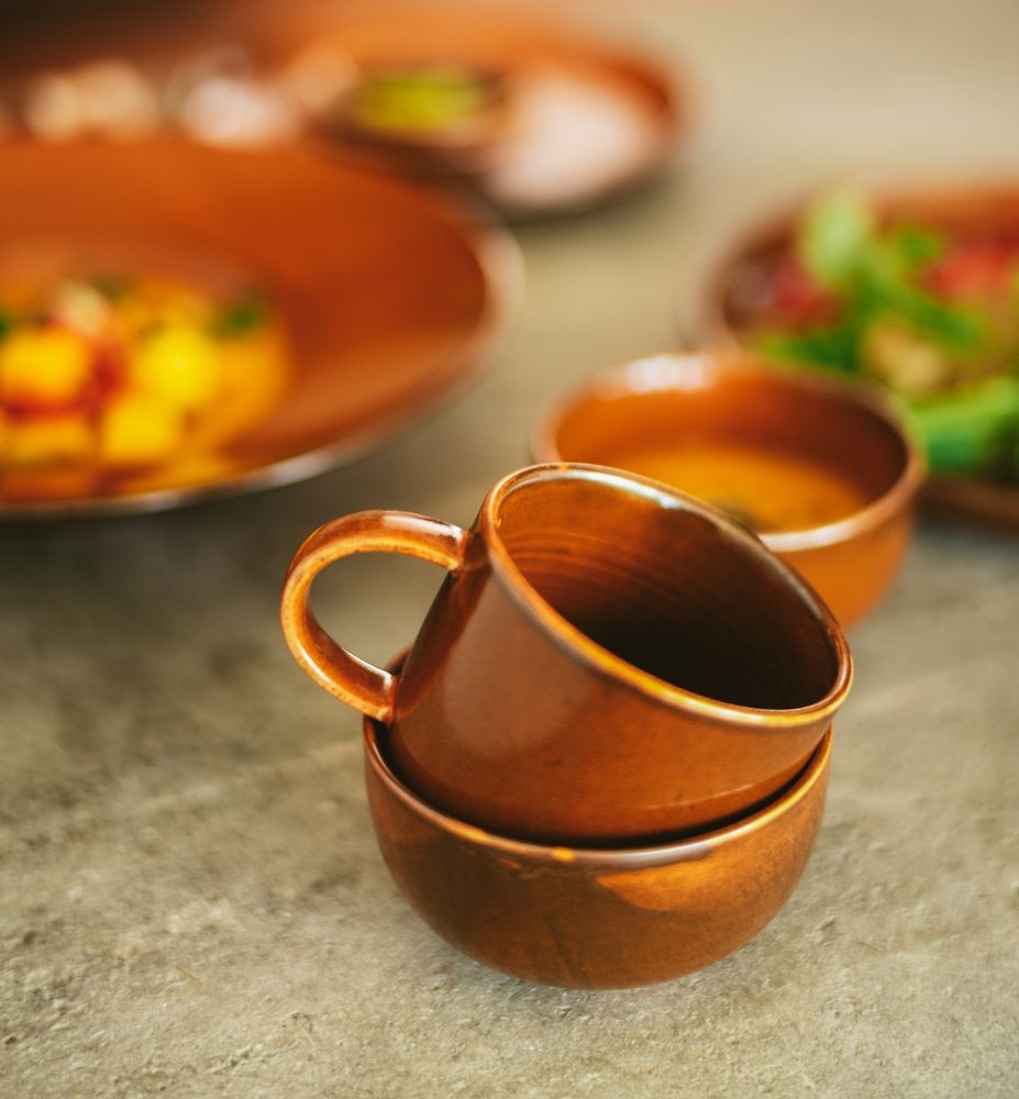 Pomerančově hnědý porcelánový hrnek Chef - 12*9*8 cm / 320 ml HKLIVING Pomerančově hnědý porcelánový hrnek Chef - 12*9*8 cm / 320 ml HKLIVING