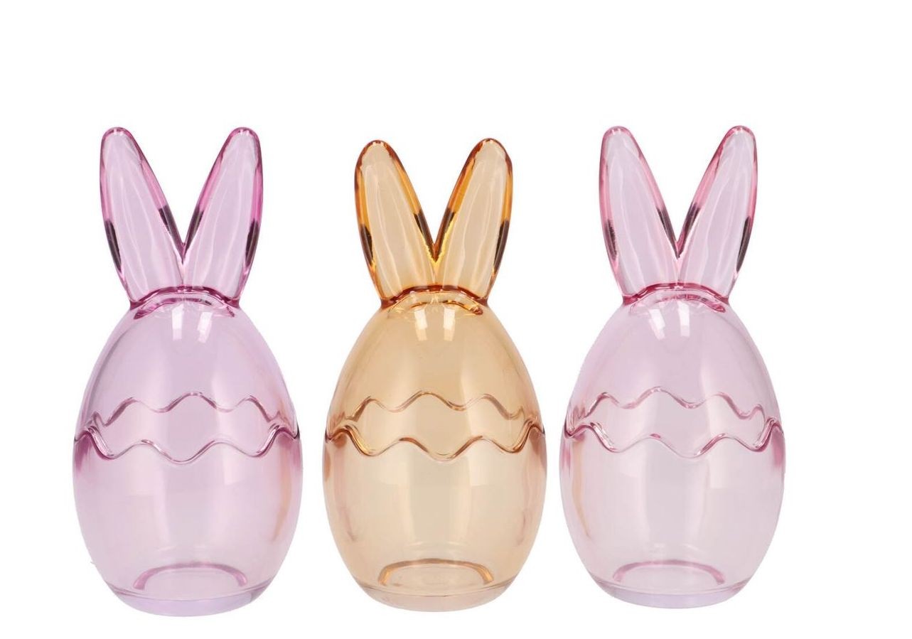 3ks barevná skleněná dóza vajíčko s oušky Rabbi - Ø 10*22 cm