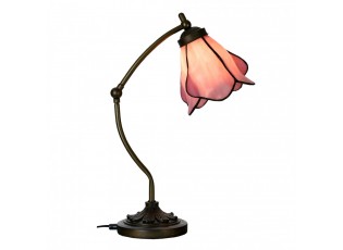 Stolní lampa Tiffany s růžovým stínidlem květ Bloom - 26*19*50 cm 