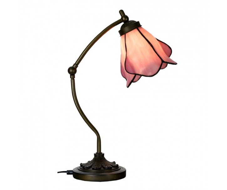 Stolní lampa Tiffany s růžovým stínidlem květ Bloom - 26*19*50 cm Clayre & Eef