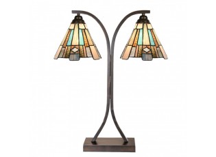 Béžovo-hnědá stolní lampa tiffany Annie - 48*19*57 cm E27/max 2*60W