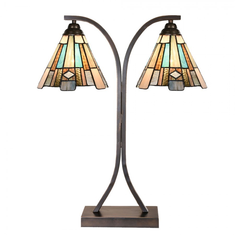 Béžovo-hnědá stolní lampa tiffany Annie - 48*19*57 cm E27/ma* 2*60W
