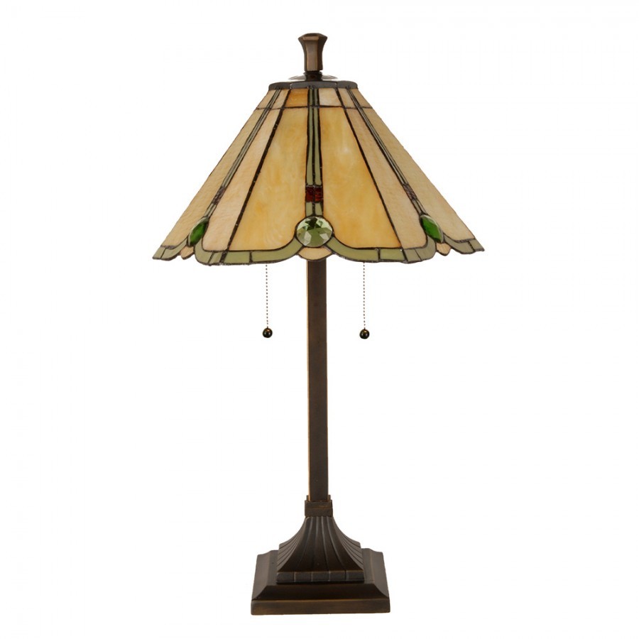 Béžovo-hnědá stolní lampa tiffany Jeannine - Ø 40*67 cm / E27/ 2*60W Clayre & Eef Béžovo-hnědá stolní lampa tiffany Jeannine - Ø 40*67 cm / E27/ 2*60W Clayre & Eef