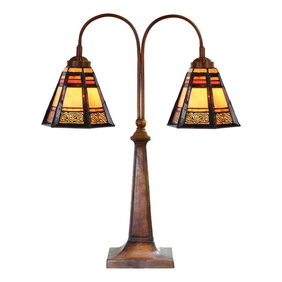 Béžovo-hnědá stolní lampa tiffany Bernadette - 48*19*64 cm E27/ma* 2*60W