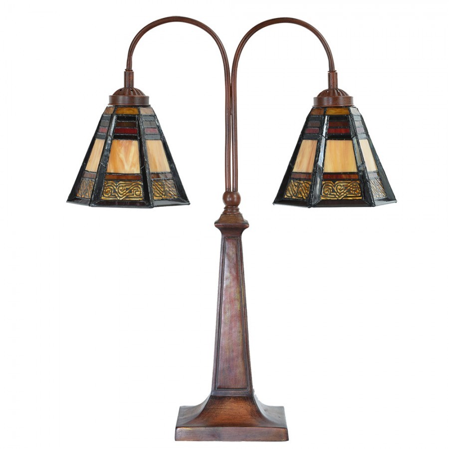 Béžovo-hnědá stolní lampa tiffany Bernadette - 48*19*64 cm E27/ 2*60W Clayre & Eef Béžovo-hnědá stolní lampa tiffany Bernadette - 48*19*64 cm E27/ 2*60W Clayre & Eef
