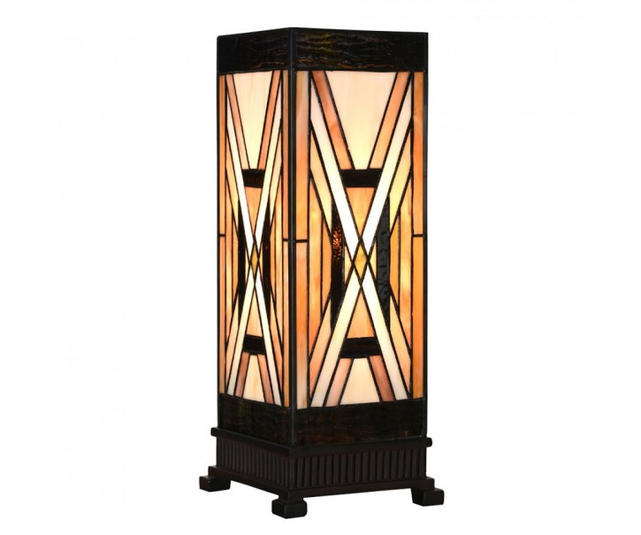 Béžovo-hnědá stolní tiffany lampa Laetitia - 17*17*44 cm E27/ma* 1*40W Clayre & Eef