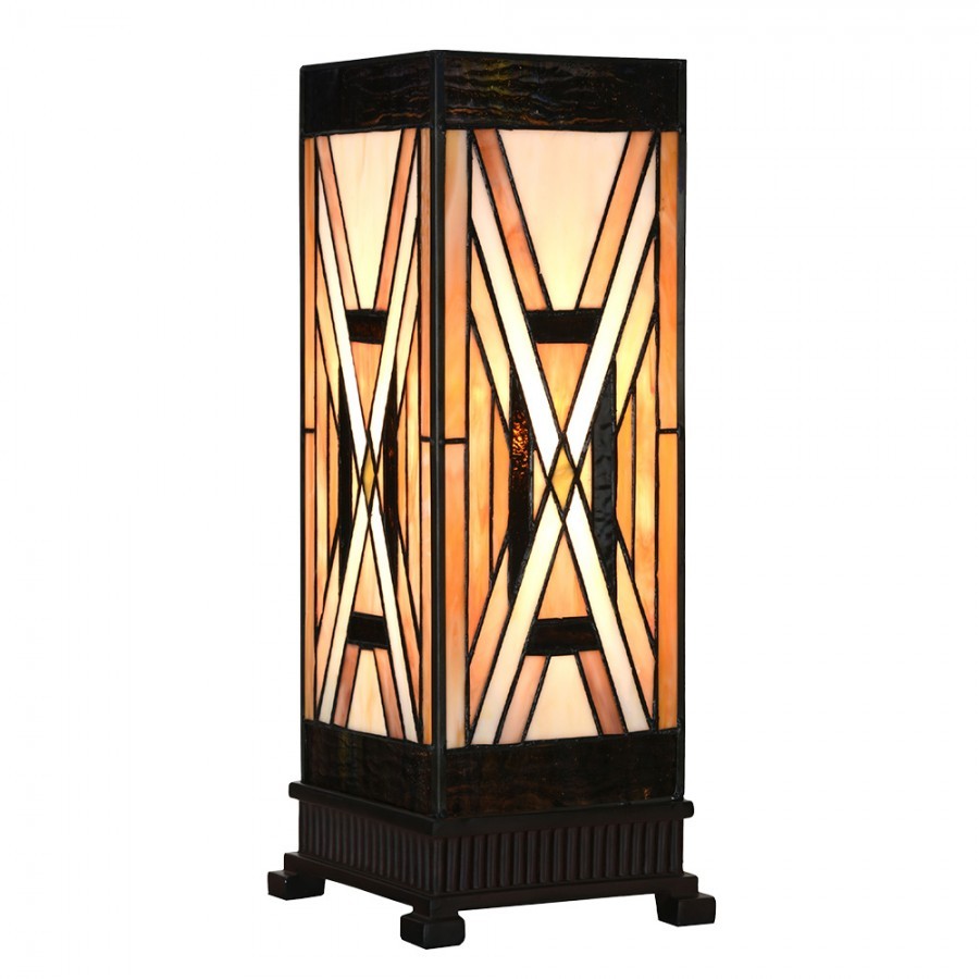 Béžovo-hnědá stolní tiffany lampa Laetitia - 17*17*44 cm E27/ma* 1*40W