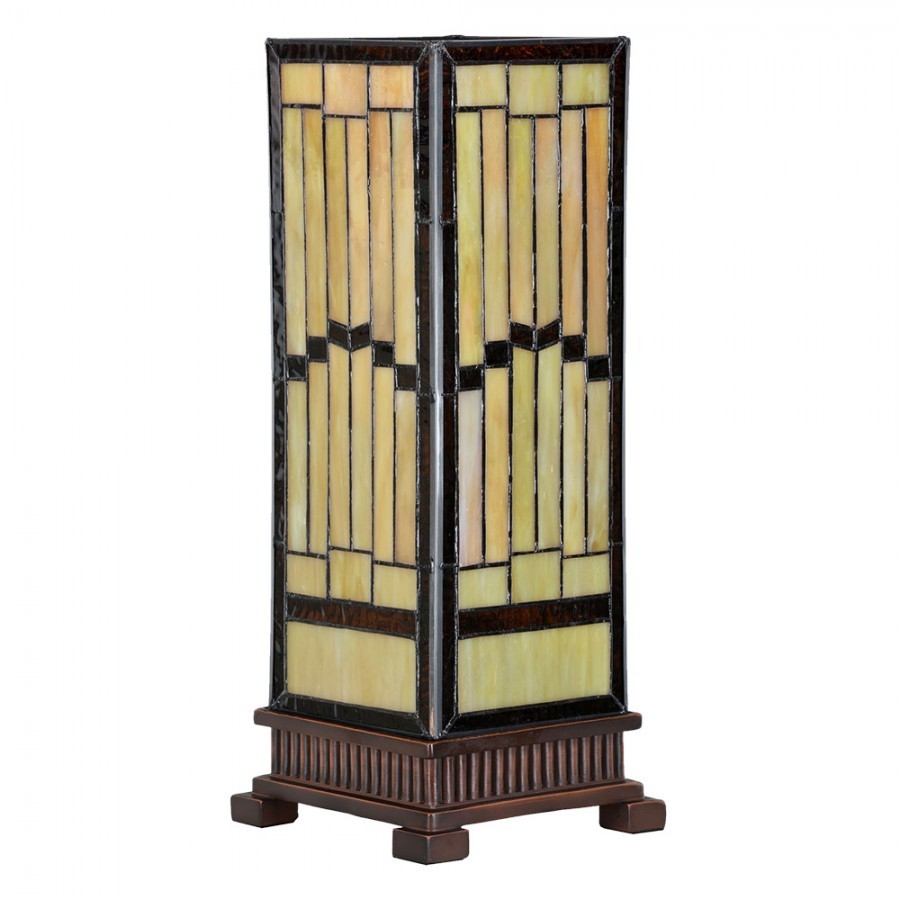 Béžovo-hnědá stolní tiffany lampa Laetitia - 17*17*44 cm E27/ma* 1*40W Clayre & Eef Béžovo-hnědá stolní tiffany lampa Laetitia - 17*17*44 cm E27/ma* 1*40W Clayre & Eef