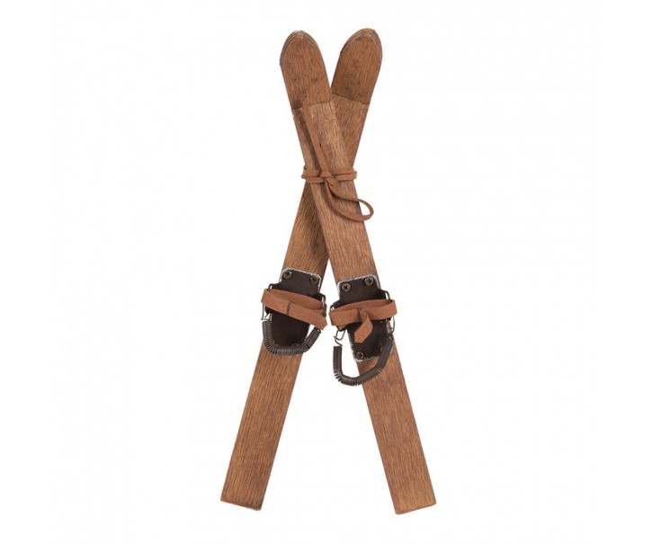 Hnědá antik dřevěná dekorace lyže Ski Vintage - 11*4*28 cm Clayre & Eef