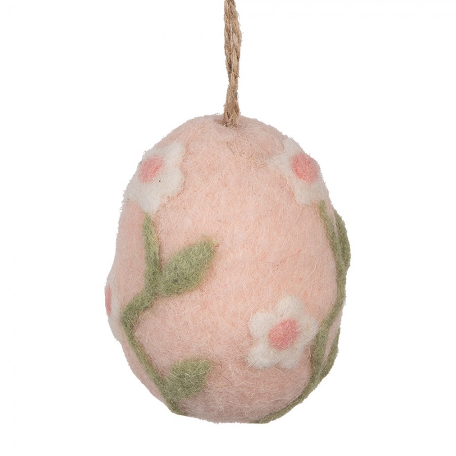 Růžové závěsné plstěné vajíčko s květy - Ø 6*8 cm