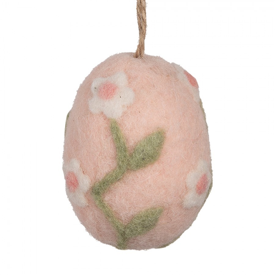 Růžové závěsné plstěné vajíčko s květy - Ø 6*8 cm Clayre & Eef Růžové závěsné plstěné vajíčko s květy - Ø 6*8 cm Clayre & Eef