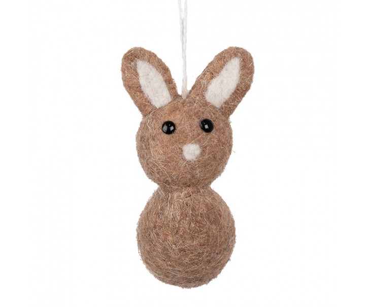 Hnědá závěsná dekorace plstěný králíček - 6*7*12 cm Clayre & Eef