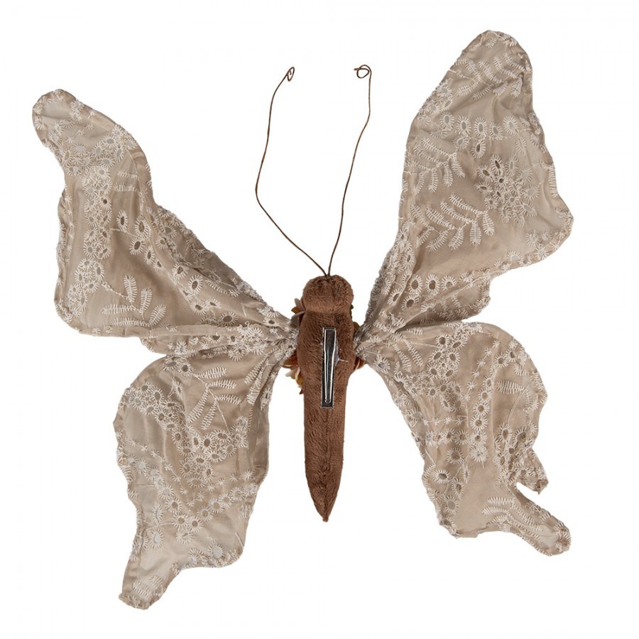 Béžová dekorace motýl na klipu zdobený výšivkou Fancy - 33*6*31 cm Clayre & Eef Béžová dekorace motýl na klipu zdobený výšivkou Fancy - 33*6*31 cm Clayre & Eef