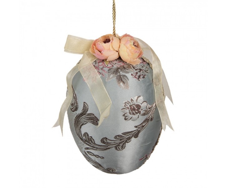 Modré závěsné vajíčko zdobené květy - Ø 15*21 cm Clayre & Eef