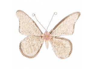 Béžová dekorace motýl na klipu s krajkou Butterfly Fancy - 30*3*24 cm