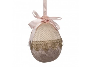Béžové závěsné vajíčko s krajkou a mašlí Fancy - Ø 14*18 cm