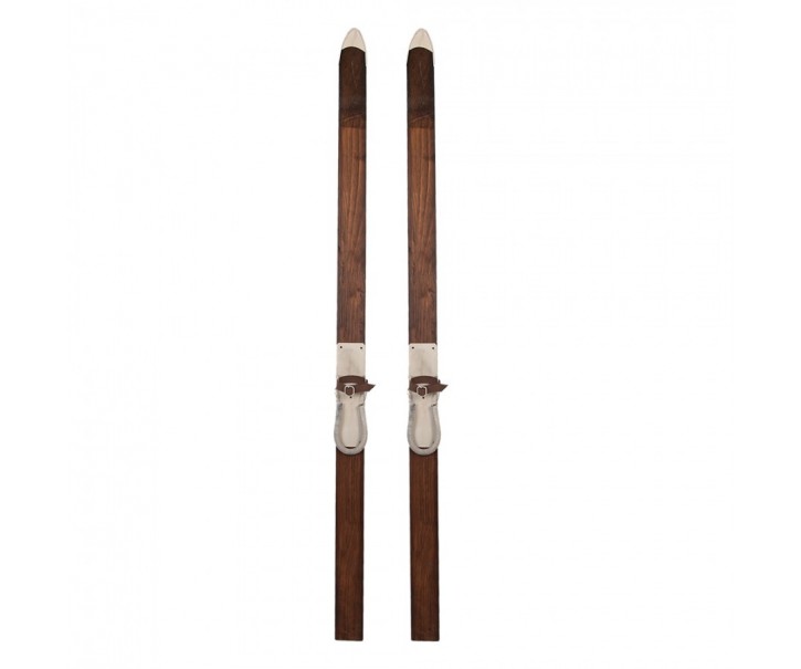 Hnědá antik dřevěná dekorace lyže Ski Vintage - 8*7*140 cm Clayre & Eef