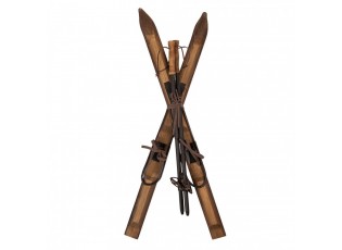 Hnědá antik dřevěná dekorace lyže Ski Vintage - 24*10*90 cm