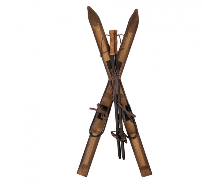 Hnědá antik dřevěná dekorace lyže Ski Vintage - 24*10*90 cm Clayre & Eef