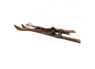 Hnědá antik dřevěná dekorace lyže Ski Vintage - 24*10*90 cm