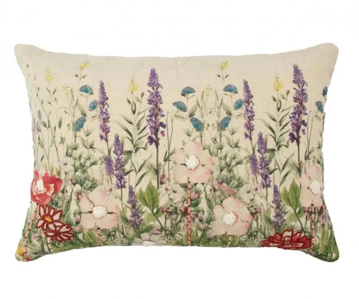 Béžový polštář s divokými květy Wild Flowers - 40*60*10cm Mars & More 