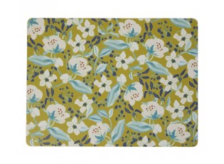 4ks zelené pevné korkové prostírání s květy Flowers - 30*40*0,4cm