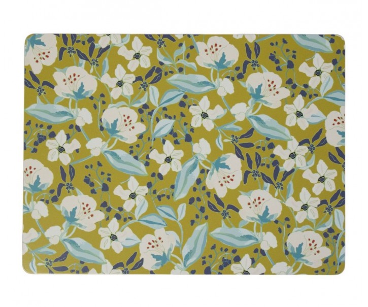 4ks zelené pevné korkové prostírání s květy Flowers - 30*40*0,4cm Mars & More 