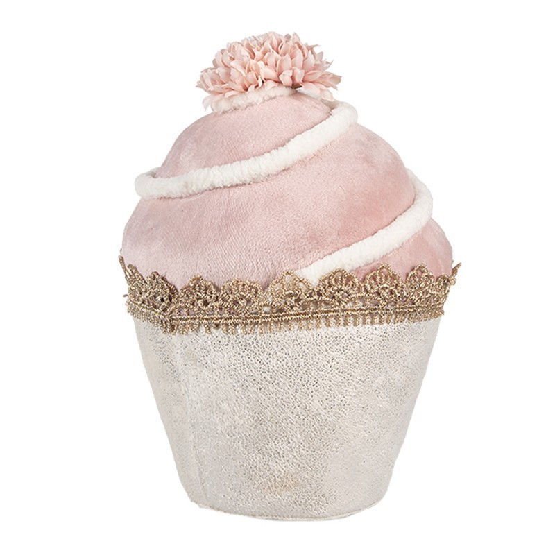 Dekorace růžový sametový dortík Muffin pink - Ø 11*16 cm