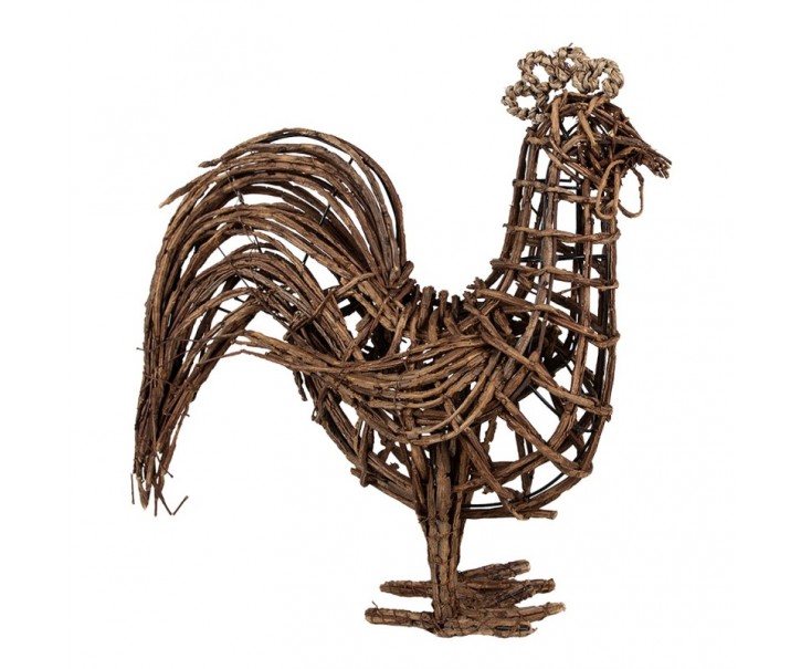 Hnědá proutěná dekorace kohout - 34*15*39 cm Clayre & Eef