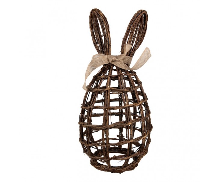 Hnědá proutěná dekorace vajíčko s králičími oušky - 23*22*45 cm Clayre & Eef