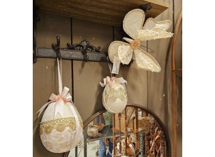 Béžové závěsné vajíčko s krajkou a mašlí Fancy - Ø 14*18 cm