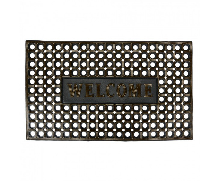 Černo-zlatá pryžová rohožka Welcome - 75*45*1 cm Clayre & Eef