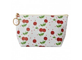 Bílá toaletní taštička s třešněmi Cherries - 21*5*13 cm
