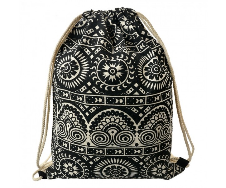 Černý látkový batoh na záda s ornamenty - 34*1*43 cm Clayre & Eef