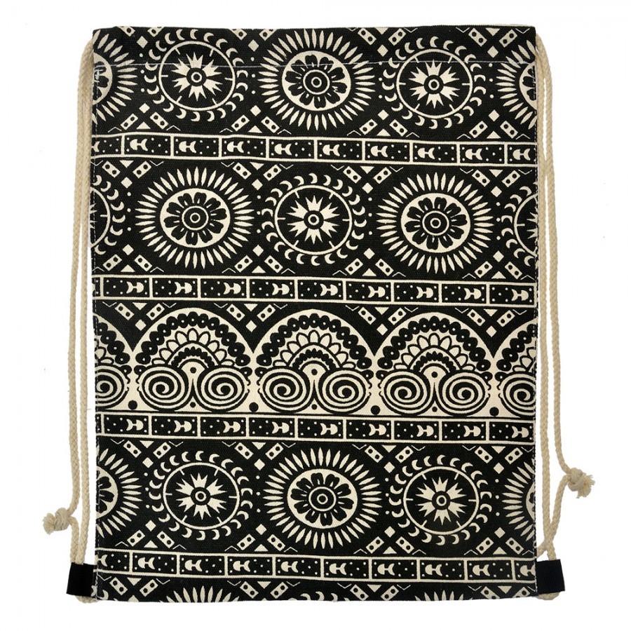 Černý látkový batoh na záda s ornamenty - 34*1*43 cm Clayre & Eef Černý látkový batoh na záda s ornamenty - 34*1*43 cm Clayre & Eef
