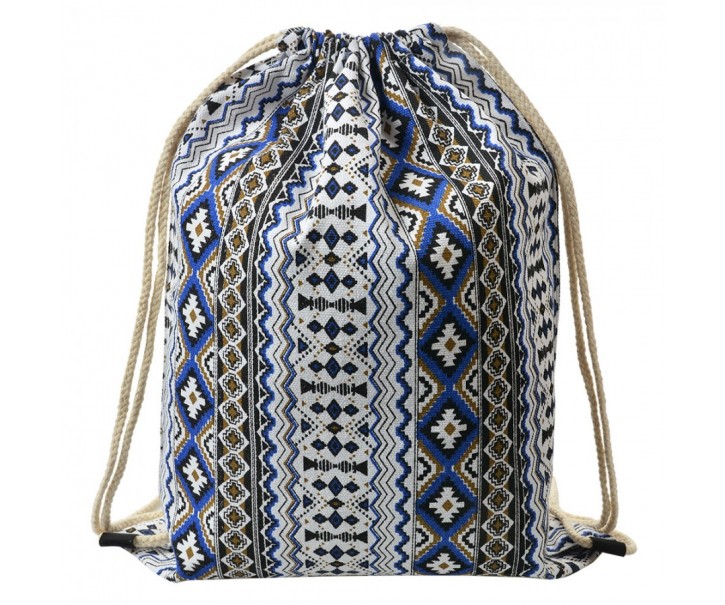 Bílo-modrý látkový batoh na záda s ornamenty - 34*1*43 cm Clayre & Eef