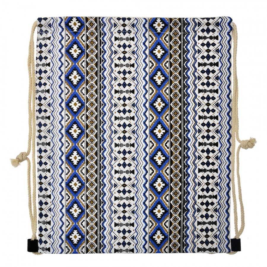 Bílo-modrý látkový batoh na záda s ornamenty - 34*1*43 cm Clayre & Eef Bílo-modrý látkový batoh na záda s ornamenty - 34*1*43 cm Clayre & Eef