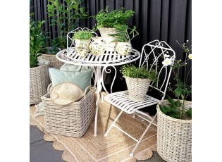 Bílá antik zahradní bistro set stůl a 2 židle French - Ø 90*75 / 2x42*56*93 cm