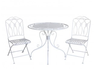 Bílá antik zahradní bistro set stůl a 2 židle French - Ø 90*75 / 2x42*56*93 cm