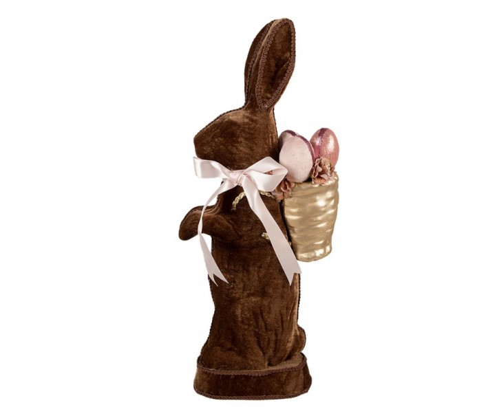 Dekorace hnědý sametový králík s vajíčky Fancy - 22*9*52 cm Clayre & Eef