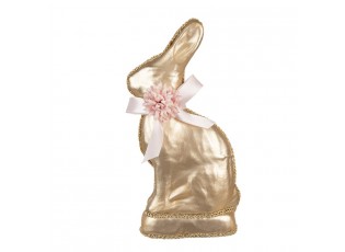 Dekorace zlatý králík s růžovou mašlí Fancy - 11*5*22 cm