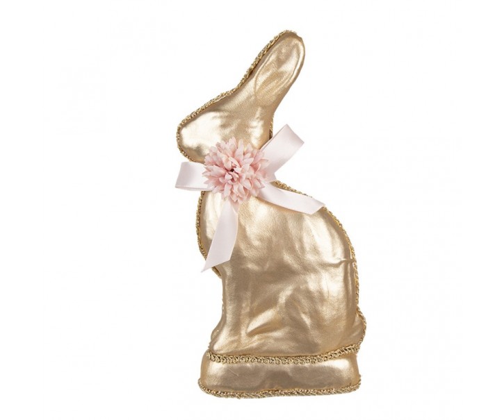 Dekorace zlatý králík s růžovou mašlí Fancy - 11*5*22 cm Clayre & Eef