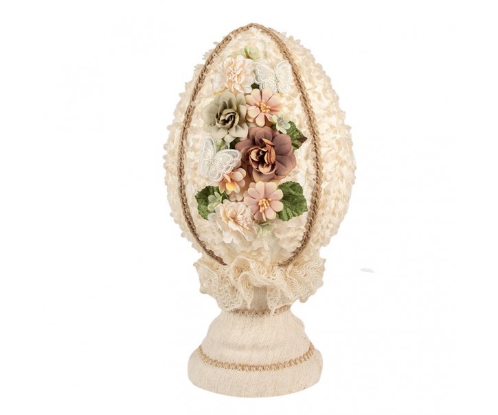 Béžová dekorace vajíčko na podstavci zdobené květy Fancy - Ø 20*39 cm Clayre & Eef