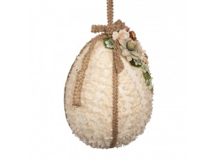 Béžová závěsná dekorace vajíčko zdobené květy Fancy - Ø 20*29 cm