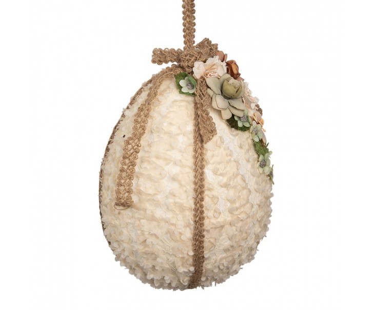 Béžová závěsná dekorace vajíčko zdobené květy Fancy - Ø 20*29 cm Clayre & Eef