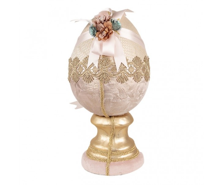 Růžová dekorace vajíčko na podstavci zdobené květy Fancy - Ø 20*38 cm Clayre & Eef