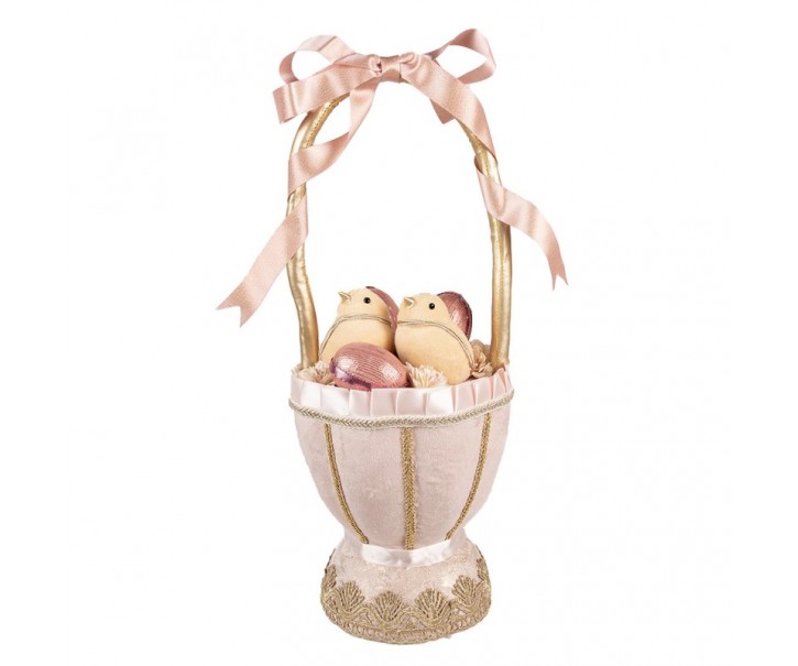 Růžová dekorace košík s vajíčky a kuřátky Fancy - Ø 20*47 cm Clayre & Eef