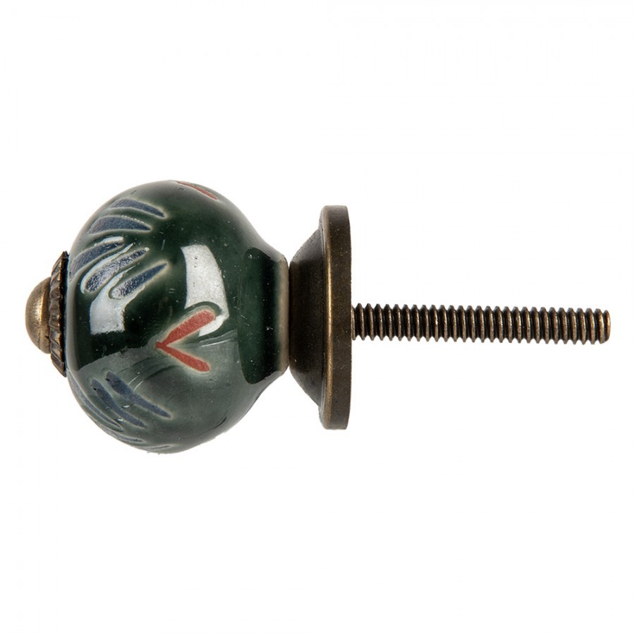 Zelená kulatá keramická úchytka se vzorem III - Ø 3*3 cm / S4 cm Clayre & Eef Zelená kulatá keramická úchytka se vzorem III - Ø 3*3 cm / S4 cm Clayre & Eef