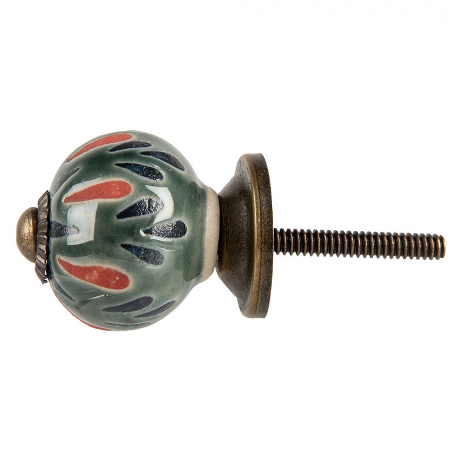Zelená kulatá keramická úchytka se vzorem I - Ø 3*3 cm / S4 cm Clayre & Eef Zelená kulatá keramická úchytka se vzorem I - Ø 3*3 cm / S4 cm Clayre & Eef